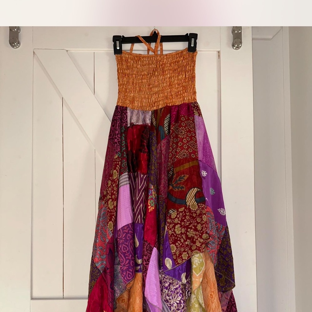 Colorful 100% Silk Patchwork Sun Dress